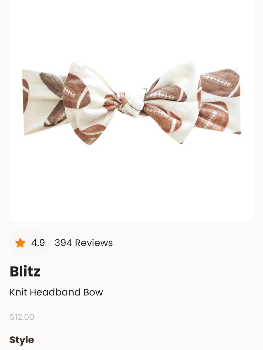 Blitz Kids Knit Bow Headband in White with Brown Football Print